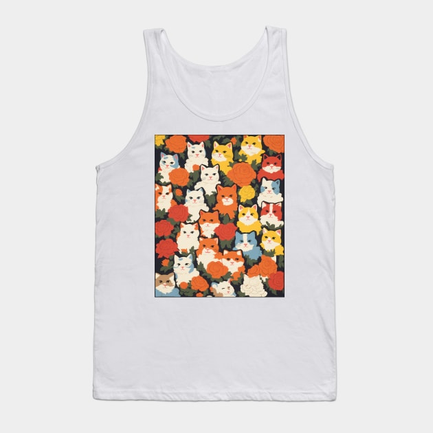 Cute Cats and Floral Design. Modern and Vibrant Tank Top by DustedDesigns